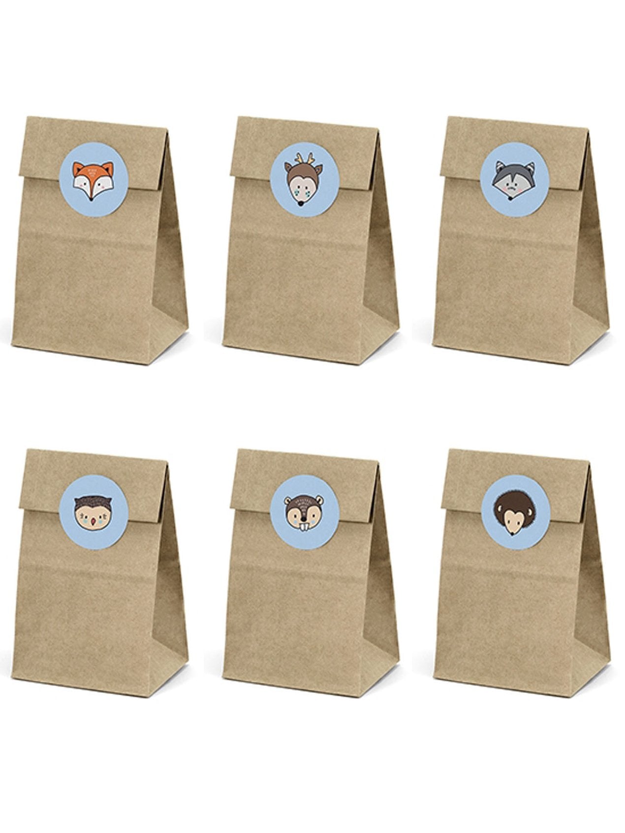 6 kraft papirnatih vrećica i naljepnice sa šumskim životinjama 
