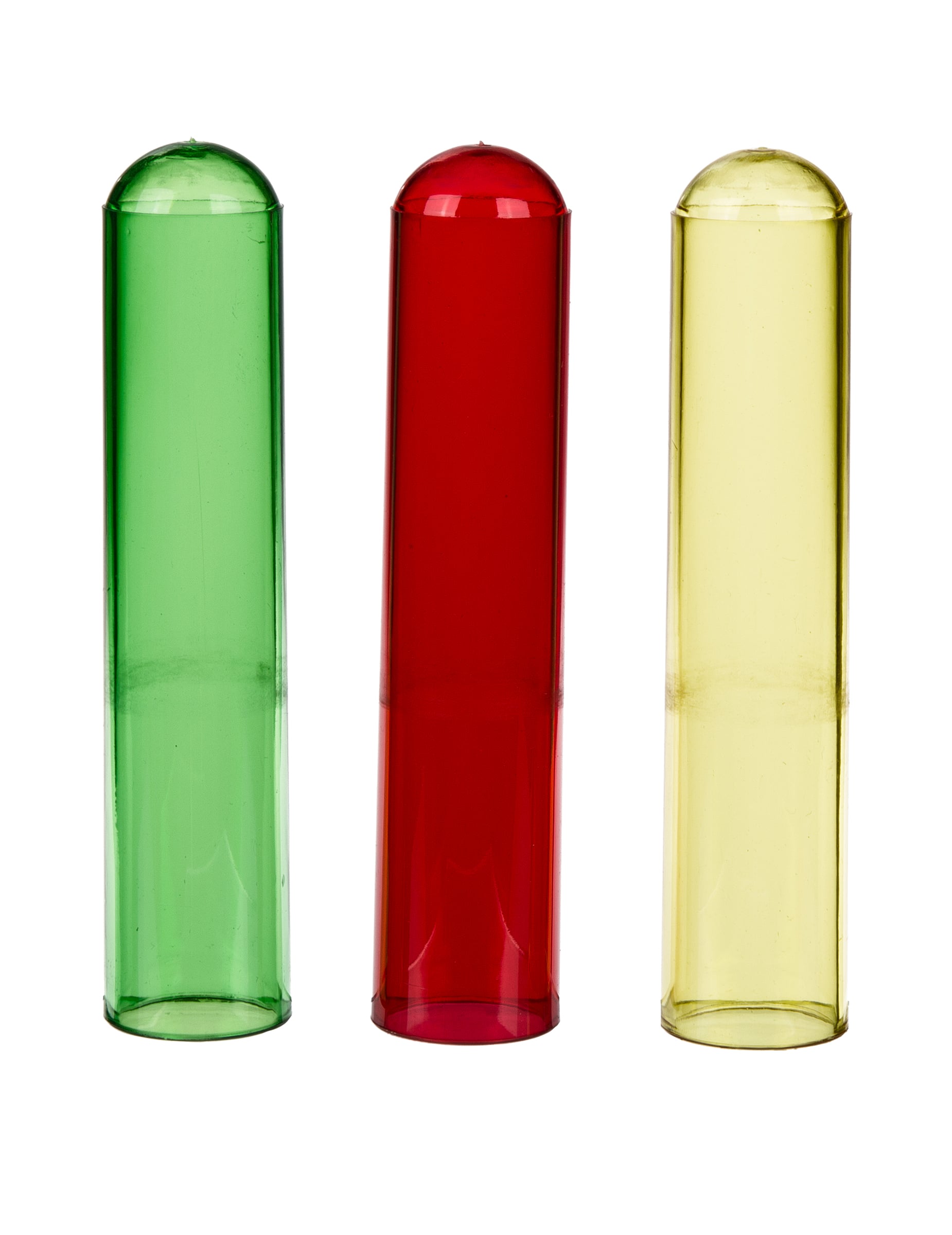 Détail des tubes vert rouge et jaune des shooters tubes à essais pour adulte