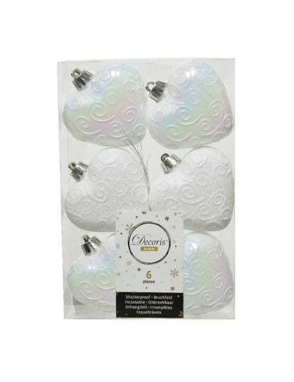 6 visećih ukrasa za božićno drvce bijela srca 6 cm 