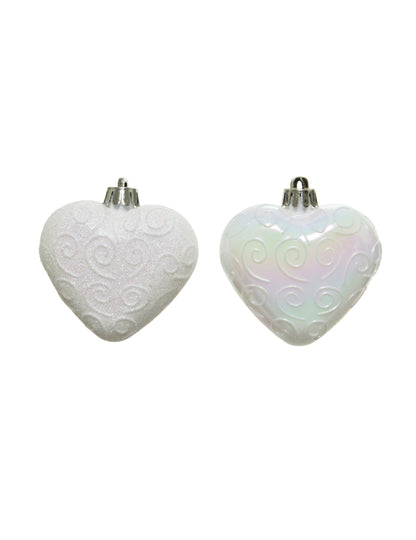 6 visećih ukrasa za božićno drvce bijela srca 6 cm 