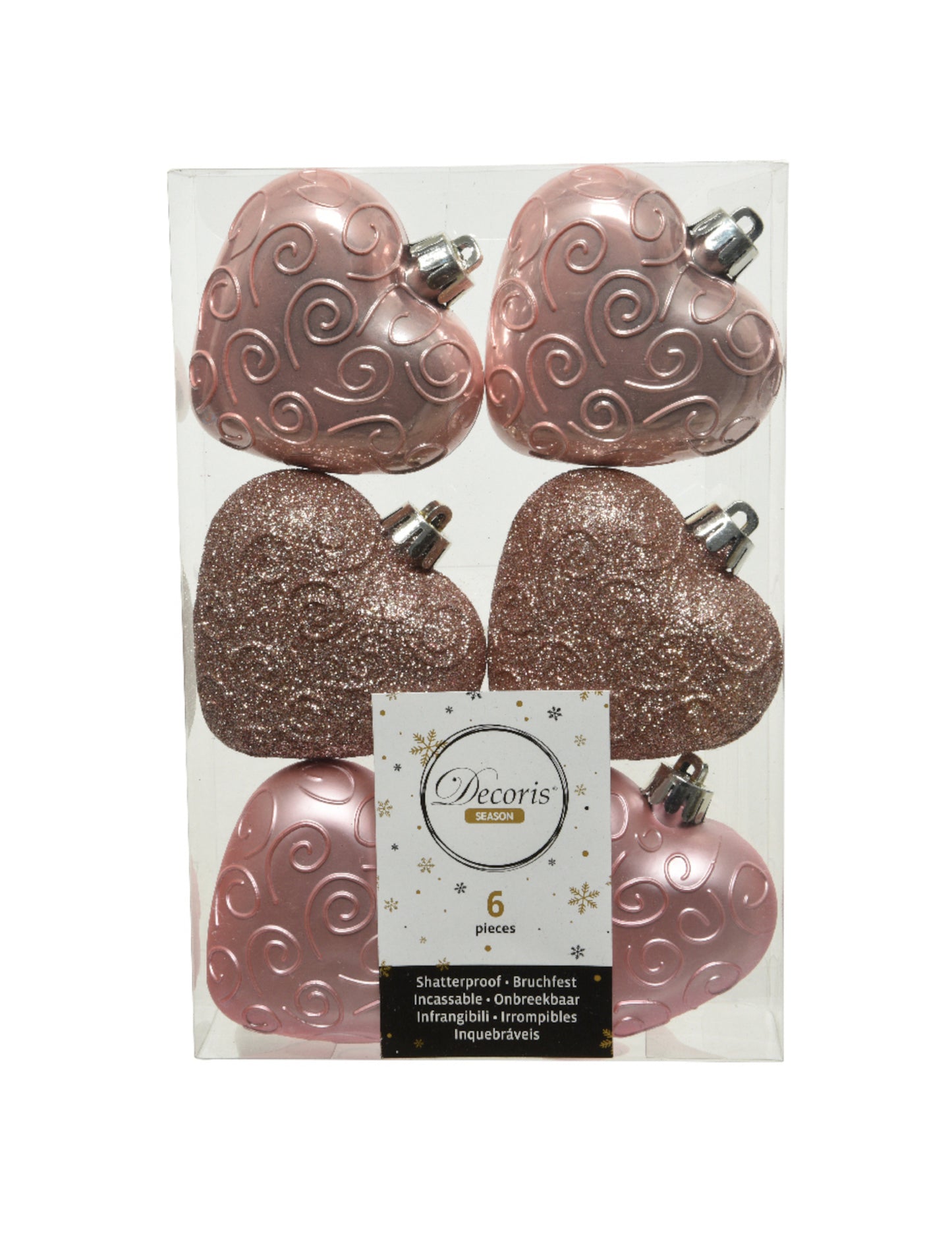 6 ukrasa za bor u obliku srca rose gold 7,5 cm 