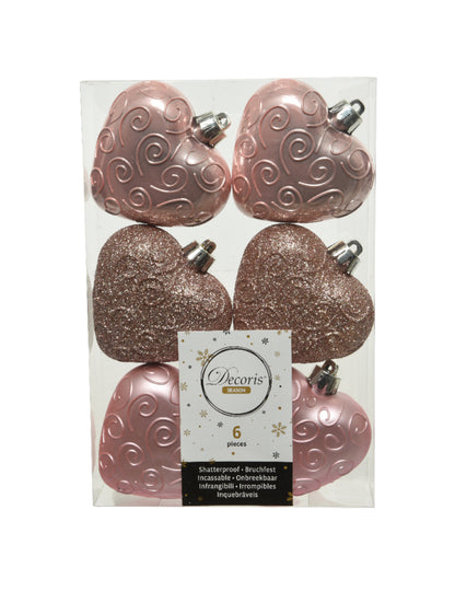 6 ukrasa za bor u obliku srca rose gold 7,5 cm 