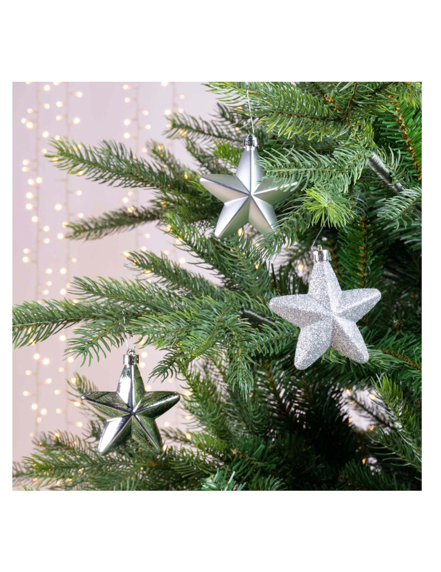 6 visećih ukrasa za bor srebrne zvjezdice 7,5 cm 
