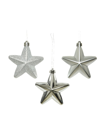 6 visećih ukrasa za bor srebrne zvjezdice 7,5 cm 