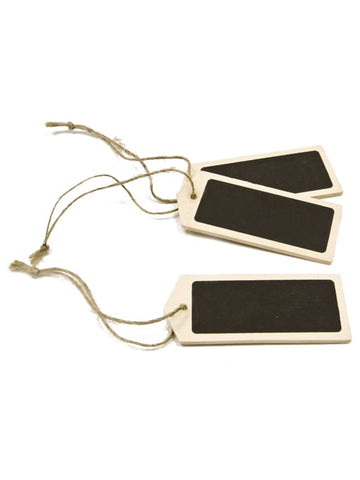 Étiquettes ardoise en bois pour mariage noir et naturel avec cordelette