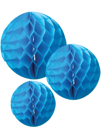 3 tirkizne saćaste papirnate kugle 15, 20 i 25 cm za vješanje 