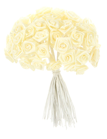 48 mini ruža od satena u boji slonovače 1 x 8 cm za vjenčanje 