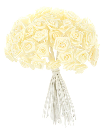 48 mini ruža od satena u boji slonovače 1 x 8 cm za vjenčanje 