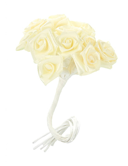 48 mini ruža od satena u boji slonovače 1 x 8 cm za vjenčanje 