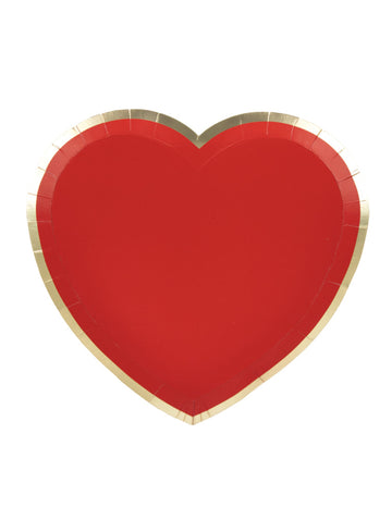 8 Assiettes en carton cœur rouge et or 19 cm