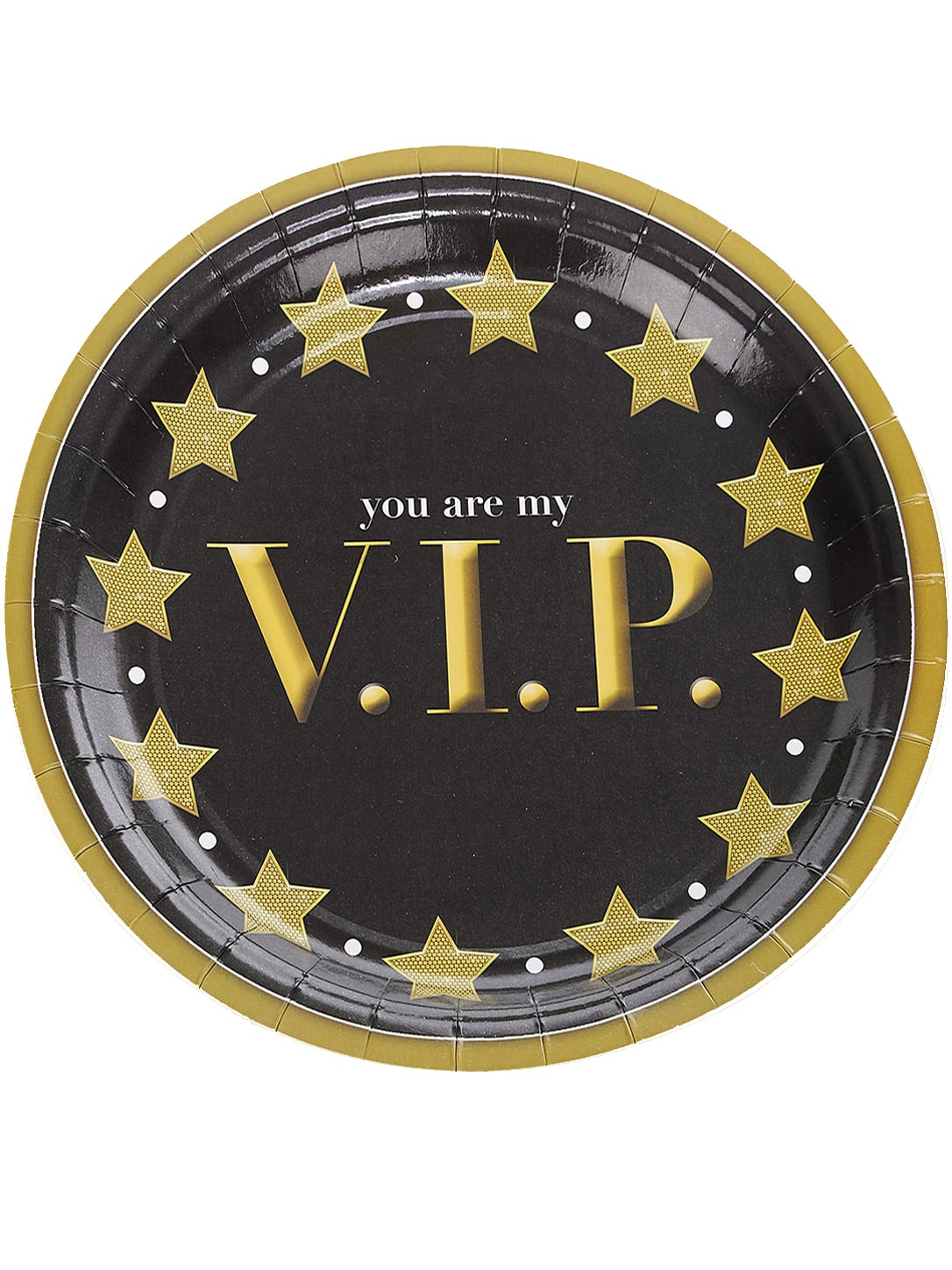 Assiettes en carton VIP pour fête noir et or avec étoiles