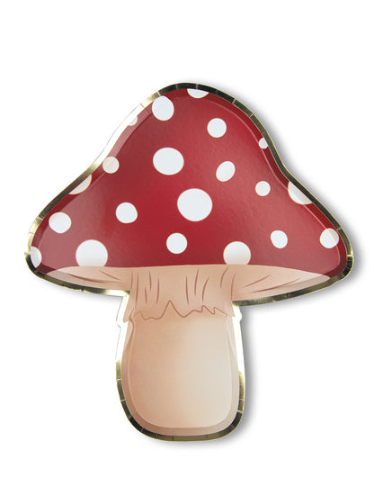 8 crveno-bijelih kartonskih tanjura u obliku gljive 23 cm točkice