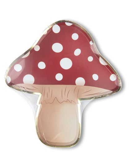 8 crveno-bijelih kartonskih tanjura u obliku gljive 23 cm točkice