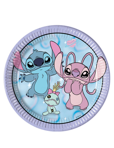 Assiettes en carton Angel et Stitch pour enfant bleues et roses