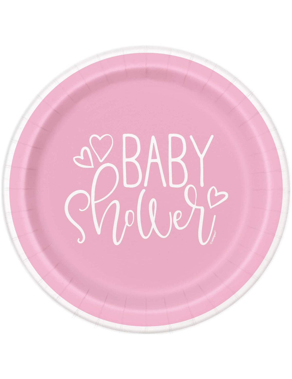 Papirnati tanjuri za baby shower za djevojčicu, ružičasti i bijeli s srcima
