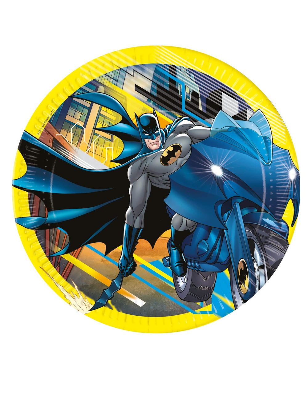 Kartonski tanjuri Batman za rođendan, žuta, s Batmanom na svom motoru