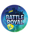 Assiettes en carton Battle Royale pour anniversaire bleu et vert avec décor urbain et bus jaune