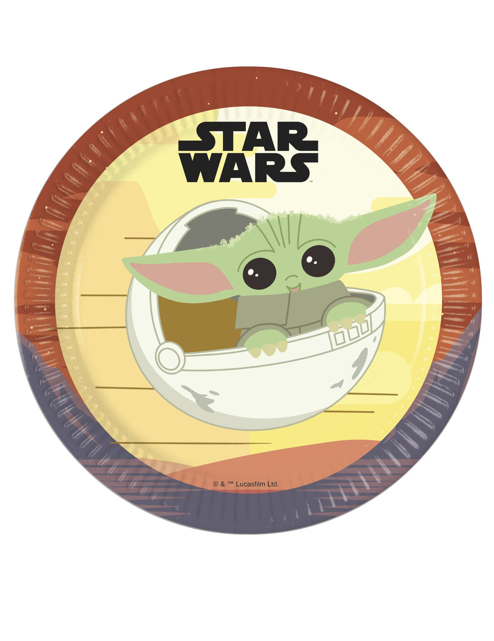 Assiettes en carton Bébé Yoda The Mandalorian beige et marron avec logo Star Wars