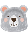 Assiettes en carton en forme de tête ours pour enfant gris avec joues roses