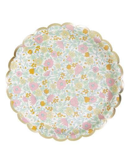 Assiettes festonnées en carton shabby à fleurs or