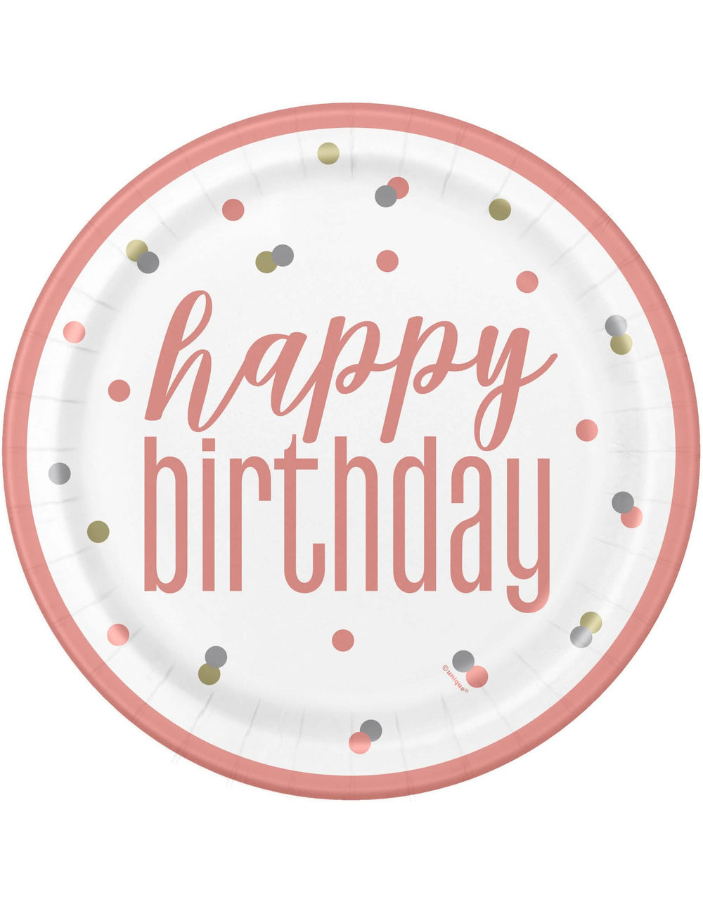 papirnati tanjuri Happy Birthday za zabavu bijeli i ružičasti s točkicama
