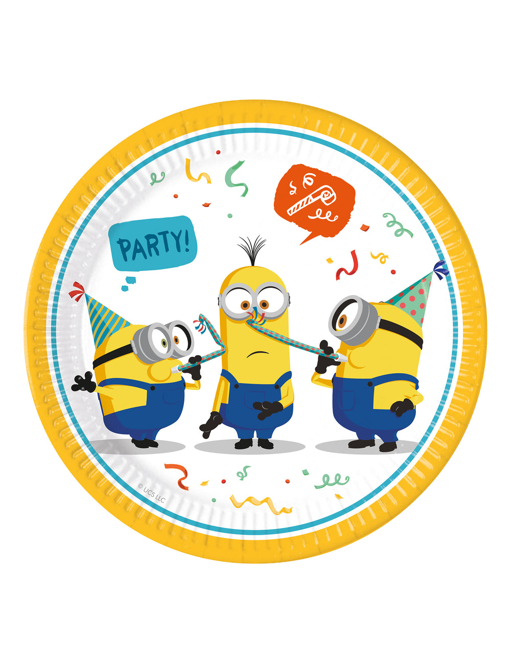 Assiettes en carton Minions pour enfant jaune avec personnages et confettis