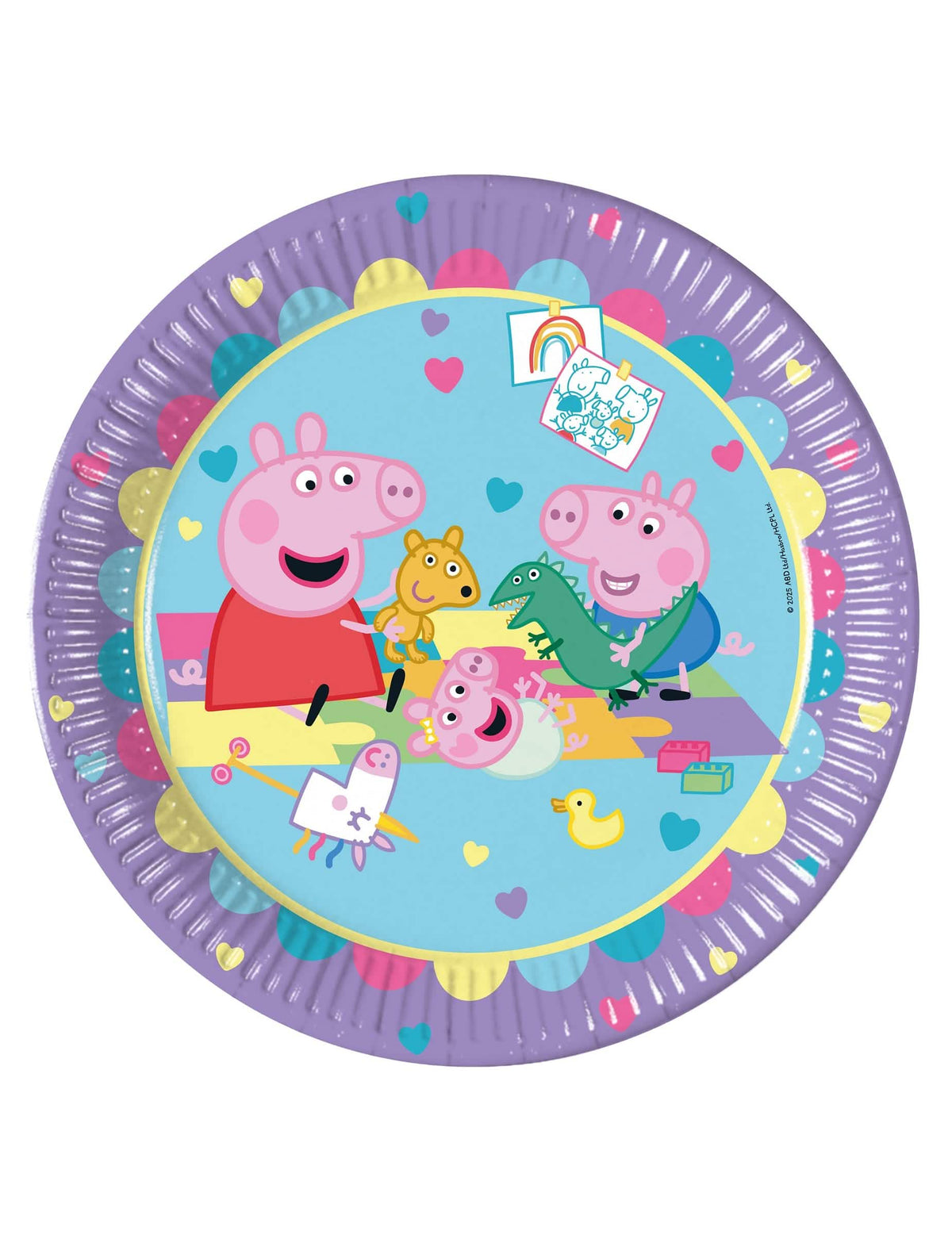 Kartonski tanjuri Peppa Pig ljubičasti i plavi s motivima srca i likova