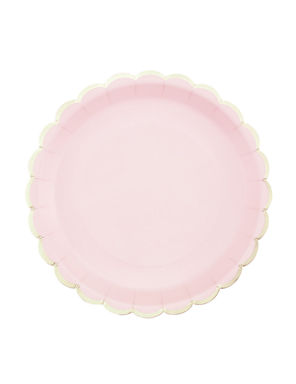 Assiettes en carton festonnées rose pastel et or