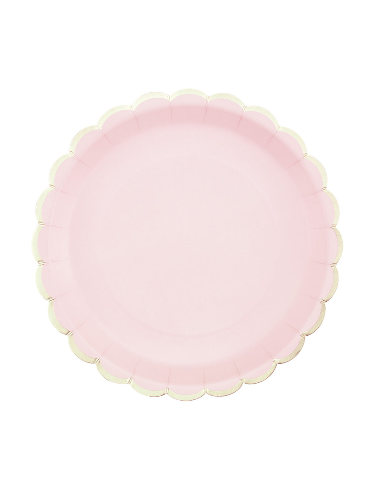 Assiettes en carton festonnées rose pastel et or