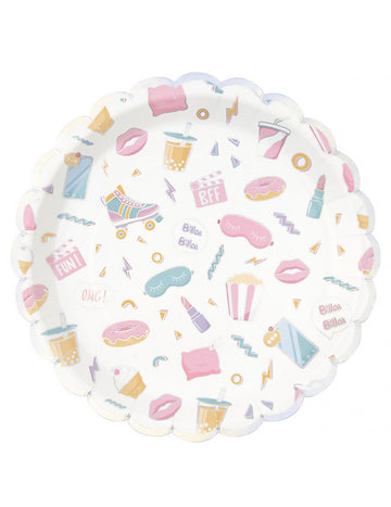 8 nazubljenih kartonskih tanjura za pidžama zabavu 23 cm s prelijevajućim uzorcima