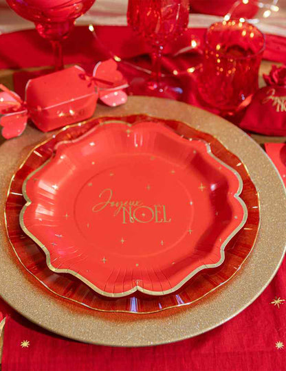 8 assiettes Joyeux Noël L'Intemporel rouge et or 23 cm