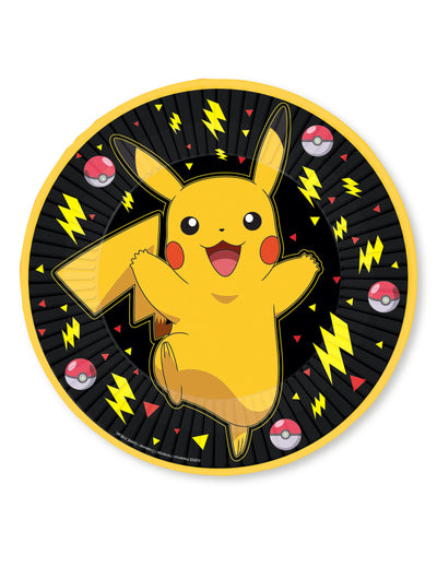 Assiettes en carton Pokémon Pikachu pour enfant jaune et noir avec pokéballs