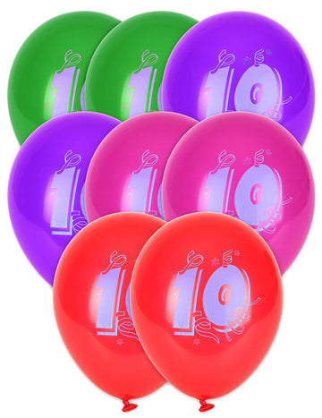 8 balona u obliku broja 10, višebojni, 30 cm 