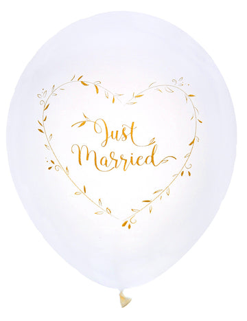 8 balona od lateksa Upravo su se oženili bijelom i zlatom 23 cm