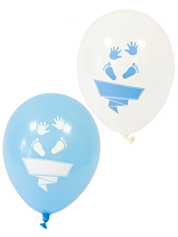 8 bijelih i plavih lateks balona s nogama i rukama 30 cm baby shower