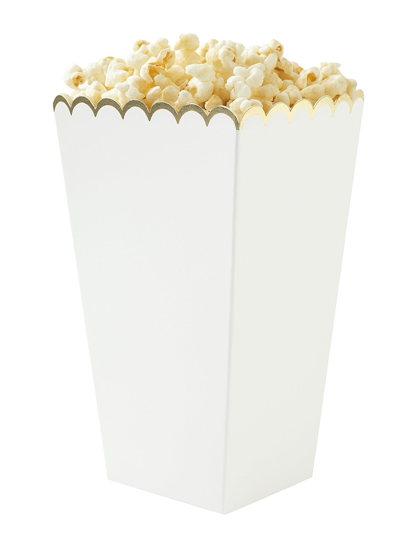 8 boîtes à pop corn blanc et or 12,5 x 7 cm festonnées