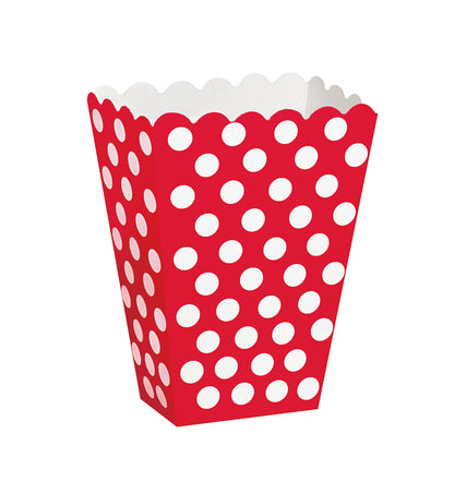 8 crvenih kukuruznih pop kutija s bijelim polka točkicama
