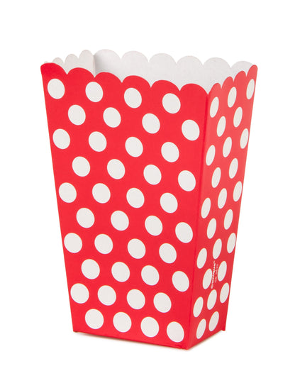 8 crvenih kukuruznih pop kutija s bijelim polka točkicama