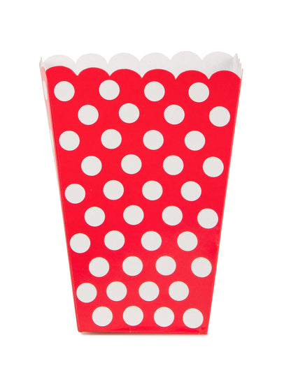8 crvenih kukuruznih pop kutija s bijelim polka točkicama