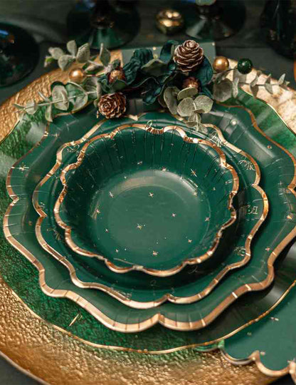 8 bols L'Intemporel vert anglais et or 13,5 cm