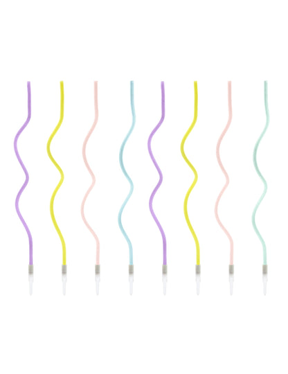 8 bougies spirales pastel pour fête multicolores avec bobèches