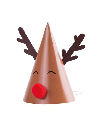 8 kartonskih kapa Rudolph s crvenim pomponom 11 x 17 cm 