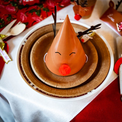 8 kartonskih kapa Rudolph s crvenim pomponom 11 x 17 cm 