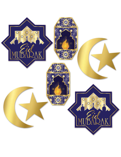 Décorations en carton Aïd Mubarak pour la fête bleues et or avec lunes et lanternes