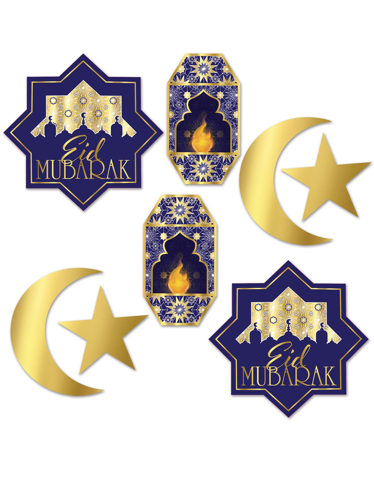 Décorations en carton Aïd Mubarak pour la fête bleues et or avec lunes et lanternes