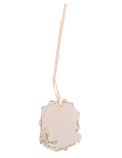 Étiquettes boho pour décoration blush et or avec plumes et ruban