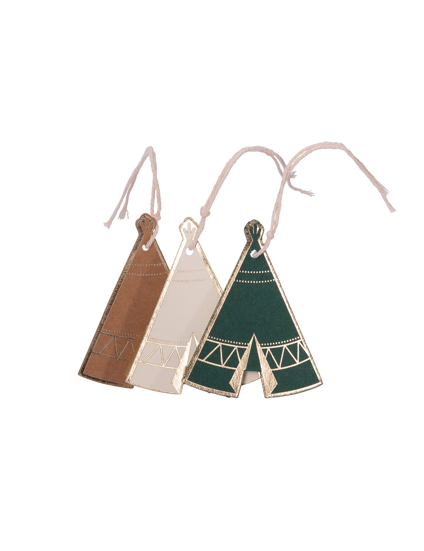 8 etiquettes en carton tipi indian forest kraft vert ivoire dorure avec ficelle