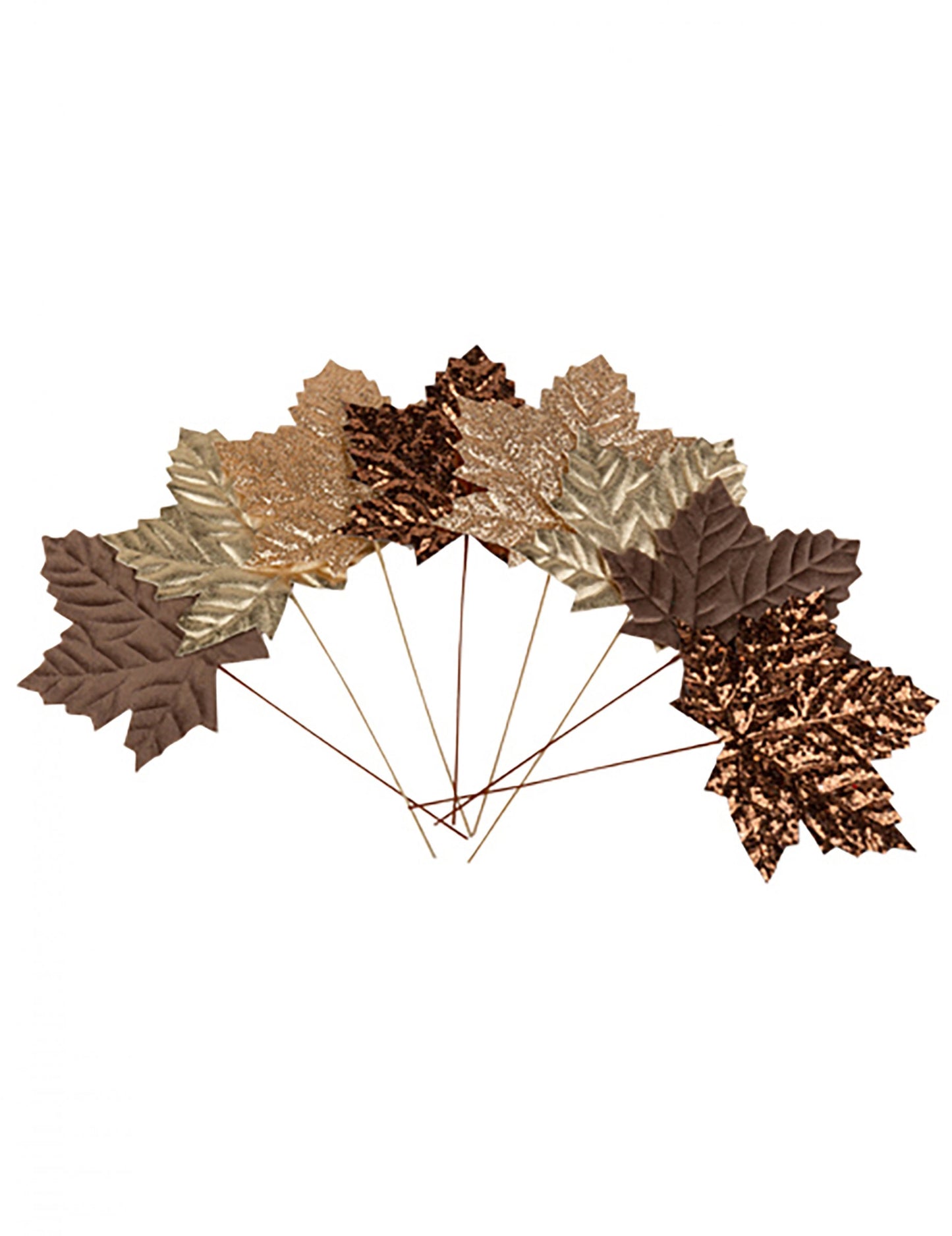 8 javorovih listova u šampanjac, čokoladnoj i zlatnoj boji 12 cm 