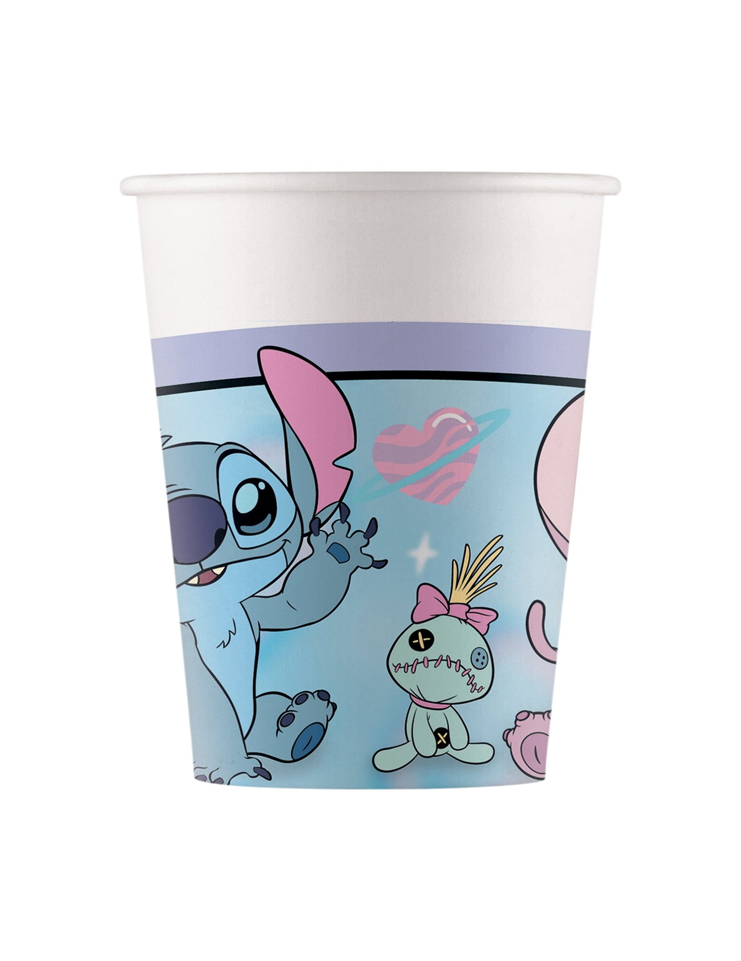 Gobelets en carton Angel et Stitch pour fête bleus avec motifs de Stitch et Souillon