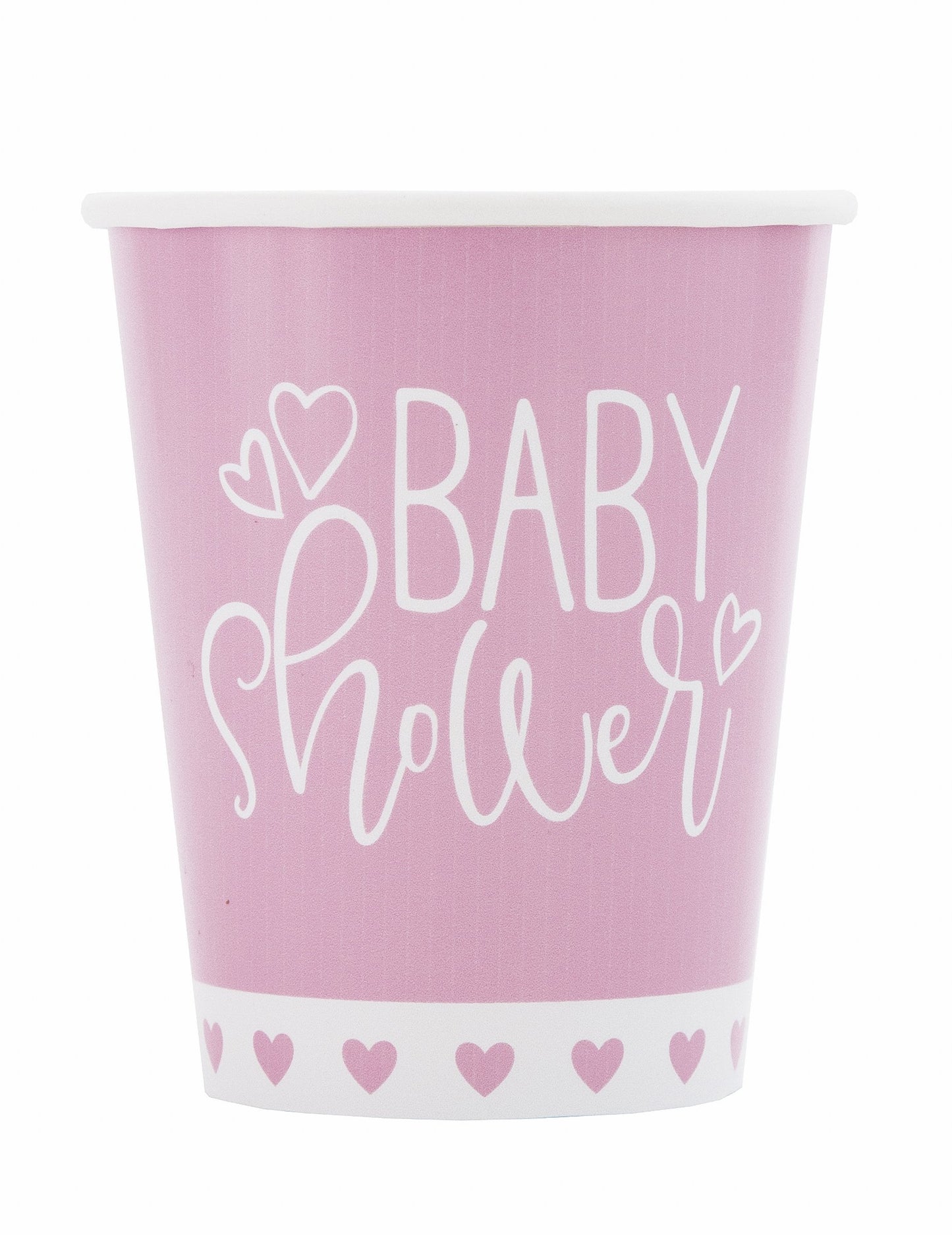8 gobelets en carton baby shower roses et blancs 266 ml à motifs cœurs